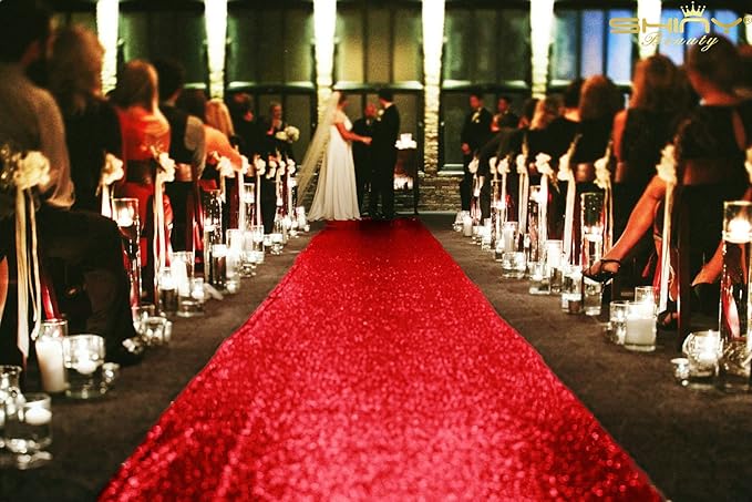 Aisle Runner Red Sequin 2 x 15 Ft Wedding Glitter Carpet