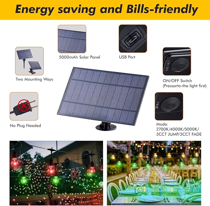 String Lights 144 ft Solar Outdoor, 8 Colors with 6 Modes