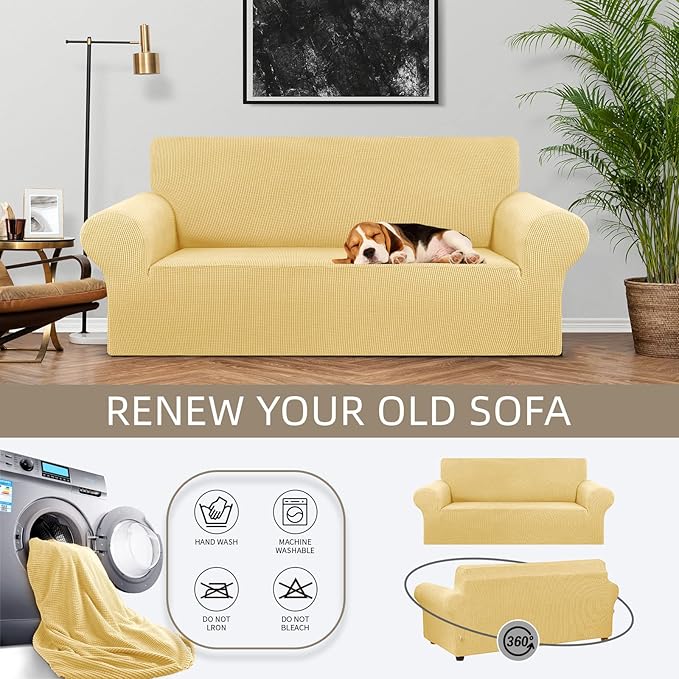 Sofa Slipcover in Champagne, Stretch Polyester for 55-78 Inch Couch
