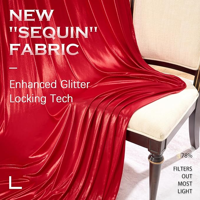 Red Sequin Backdrop Drape, Liquid Metal Sheen, 4 Panels 5x10 FT