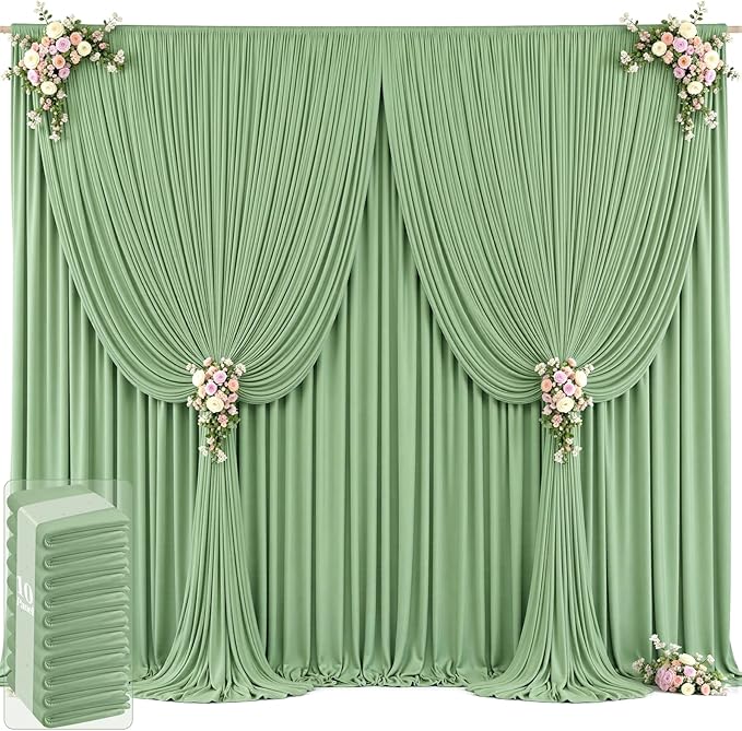Backdrop Curtain Set, Sage Green, 10 Panels, Wrinkle-Free Fabric