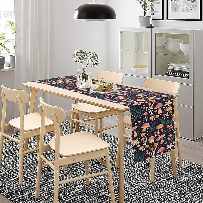 Mushroom Table Runner,Retro Forest Plant Table Cloth Farmhouse Kitchen Dining Table Decoration for Home Party Decor 13x60 Inch