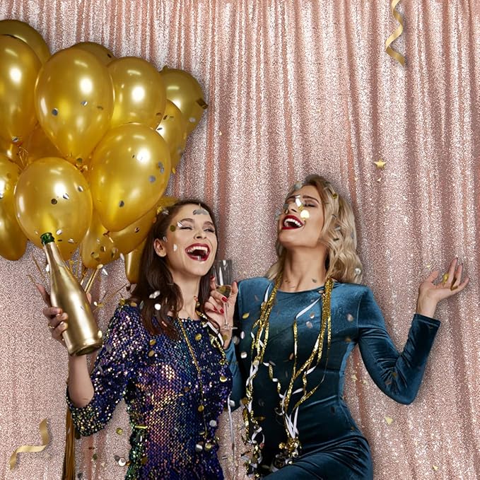 Backdrop Curtain, Rose Gold Sequin, 6 Ft x 6 Ft for Parties