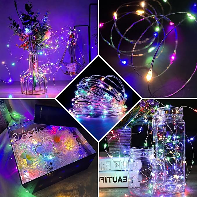 Fairy Lights 7Ft 20 LED Twinkle String Lights 3 Modes Battery Operated Waterproof Firefly Starry for Mason Jar Party Wedding Christmas Valentines Day Table Centerpieces(Rainbow, 24 Pack)