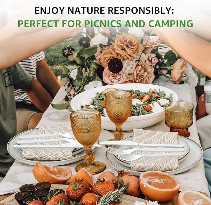 Compostable Disposable Utensils, 180 Count, Ivory White