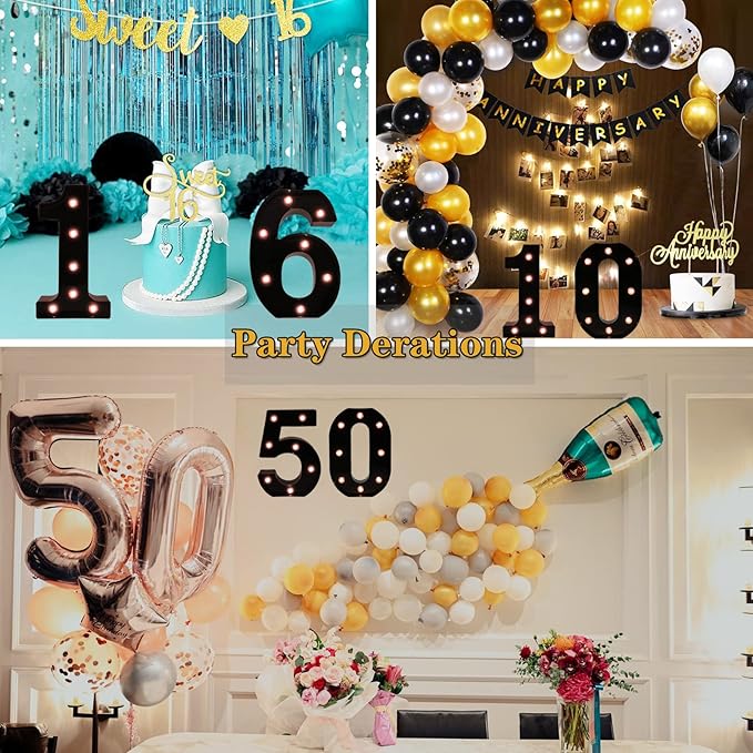 OYCBUZO Light Up Black Alphabet Marquee Number Sign LED Marquee Number Lights Sign for Night Light Home Bar Christmas Lamp Birthday Party Wedding Decoration 4