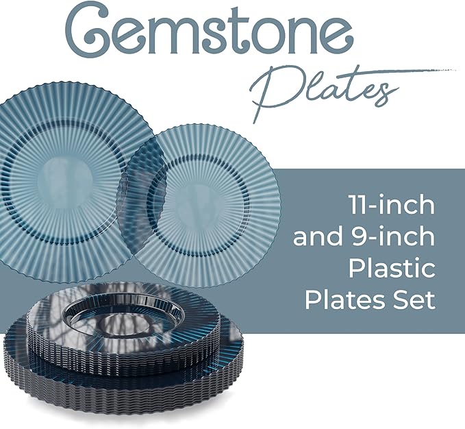 Disposable Plastic Plates 80 Count Sapphire Set for 40 Guests