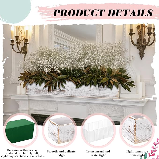 Planter Box Set, Rectangular Wood, White, 16 Inch with Liner and Foam