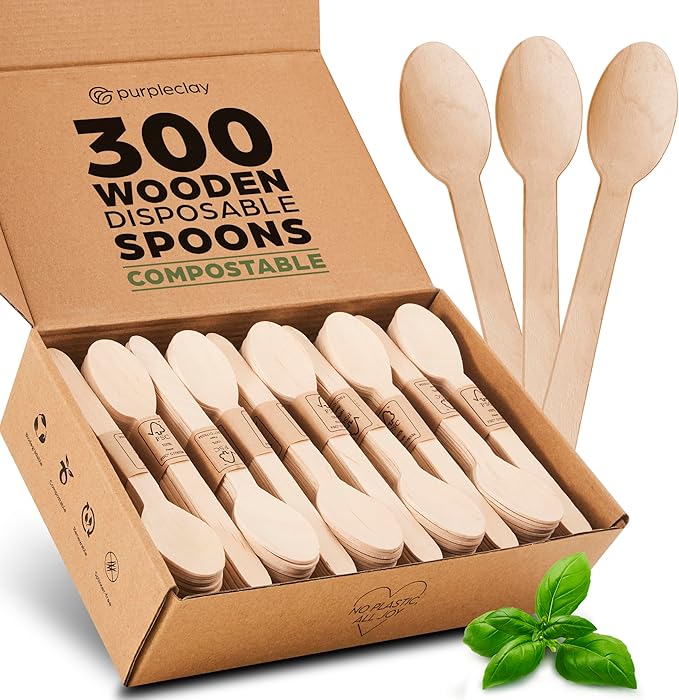 Spoons, 300 Count Natural Birch Wood, Disposable and Compostable
