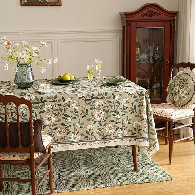 Rectangular Tablecloth, 55 x 71 Inch, Floral Linen-Polyester Blend