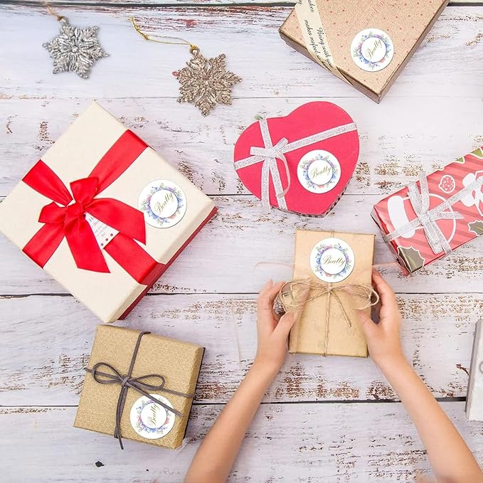 Custom Stickers for Weddings, Birthdays & Businesses - Personalized Labels with Your Logo - Waterproof, Fade and Heat Resistant - Pack of 100-1000 (Wreath P, 4 Inch)