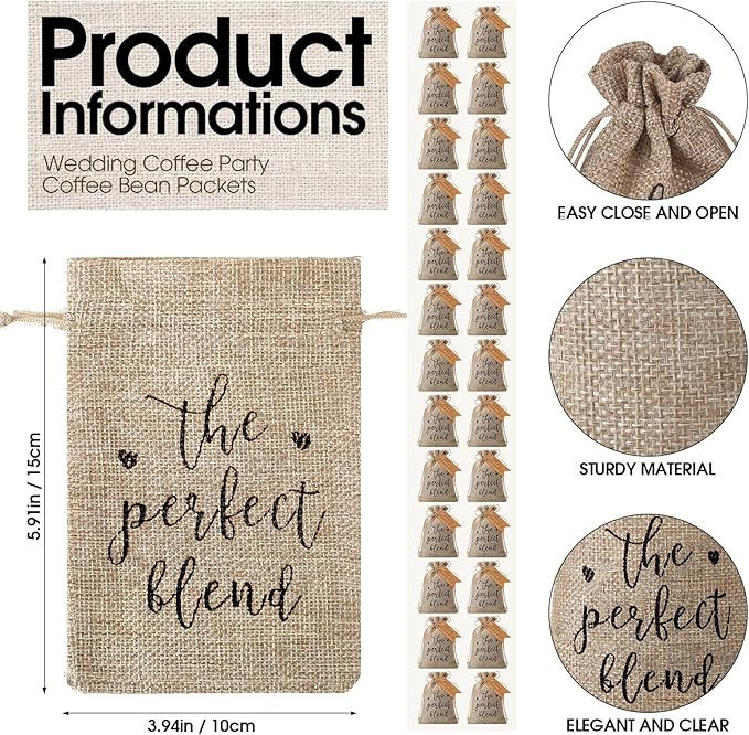 Gift Bags, 50 Brown Drawstring Jute Bags with Thank You Cards