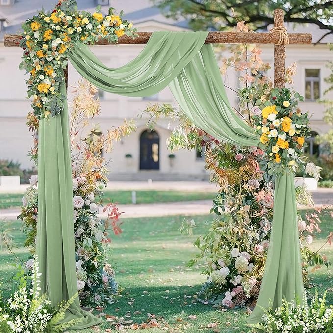 2 Panels Wedding Arch Draping Fabric Sage Green Sheer Backdrop Curtain Arch Drape for Wedding Ceremony Reception,Bridal Shower Party Decorations 28" X 19ft