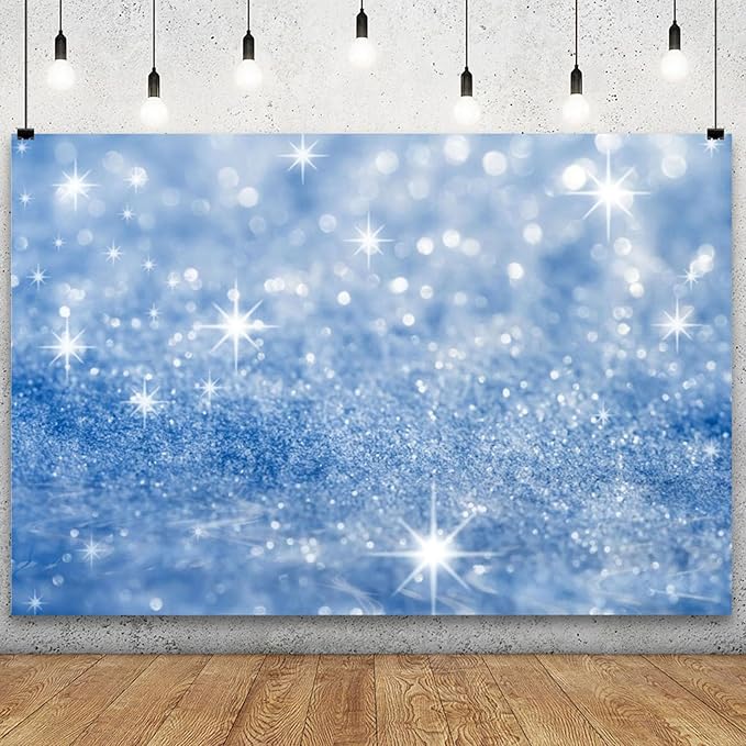 YongFoto Silver Blue Glitter Backdrop 10x5ft Silver Light Spots Blue Sequin Bokeh Photography Background Birthday Bridal Shower Wedding Photography Background Party Banner Portraits Photoshoot Props