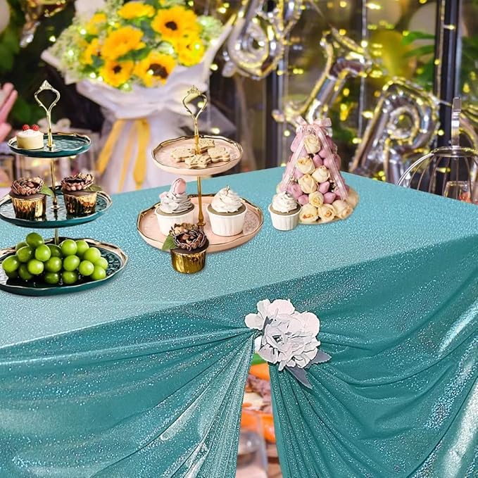 Fitable Sequin Tablecloth for Parties 60x84 Inch - Sparkle Glitter Table Cloth Laser Rectangle Overlay for Wedding Baby Shower Ceremony Birthday Holiday Banquet Decor, Teal