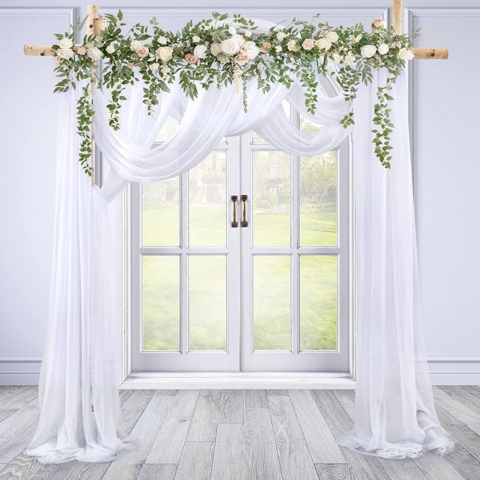 Wedding Arch Draping Fabric White Arch Drapes Sheer Backdrop Curtain for Ceremony Wedding Arches Decor 19Ft Length x 28" Width 1 Panel