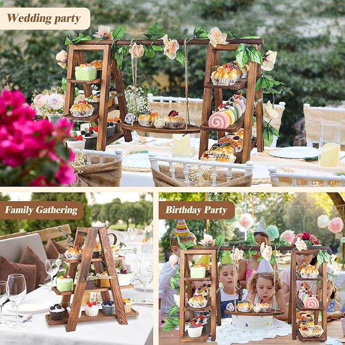 Cupcake Stand, 3-Tier Solid Wood Serving Tray Set with Flower Vine