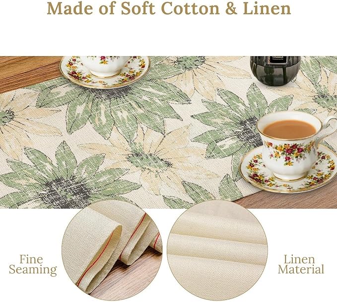 Chrysanthemum Vintage Floral Table Runner, Elegant Yellow Sunflower Spring Summer Elegant Pattern Artichokes Flower Table Runner for Party Kitchen Dining Living Room Decor, 13x36 Inch