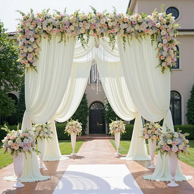10ftx12ft Wrinkle Free Ivory Backdrop Curtain, 2 Panels 12FT Height Ivory Wedding Backdrop Drapes, Silky Polyester Back Drop Cloth for Birthday Photography Background Party Backdrop Draping