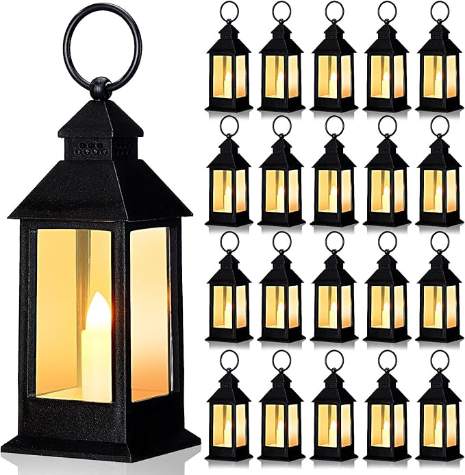 Decorative Candle Lanterns, 24 Pack Flameless LED Mini Set, Black Plastic