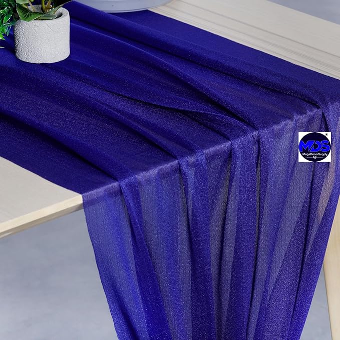 MDS 20 Pack 10ft Chiffon Table Runner 29 x 120 Inches Sheer Wedding Runner Romantic Rustic Table Runner for Wedding Decorations, Birthday Parties, Bridal Shower Party Arch Decor - Royal Blue