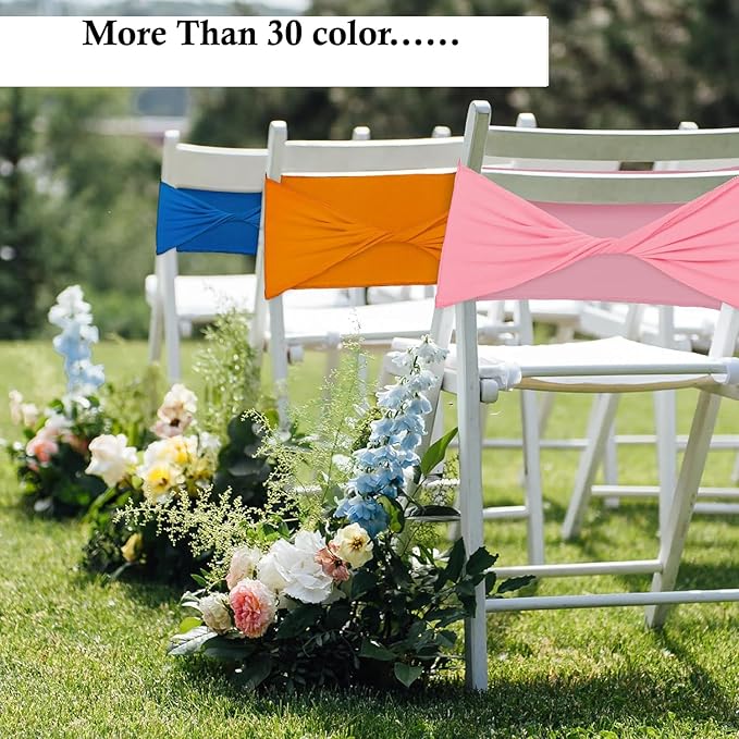 MDS Pack of 25 Spandex Chair Sashes Bows Elastic Stretch Dining Chair Bands Ties Without Slider Buckle Universal fits for Wedding Baby Shower Birthday Party Banquet Event Decoration - Red