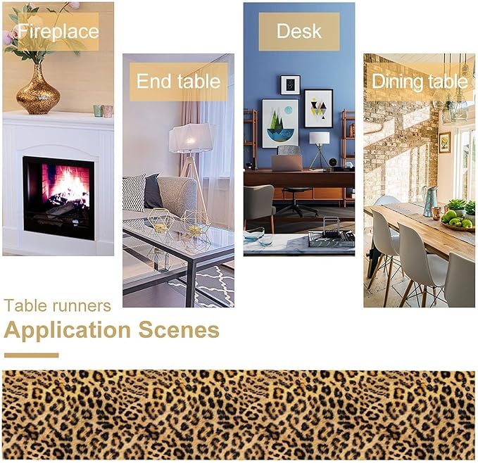 Leopard Print Dinning Table Runner, Cotton Linen Rustic Cottage Country Farm Safari Wildlife Fur Print Table Runners for Table Dresser Runner Dinning Kitchen Party Holidays Home, 13x36 Inch