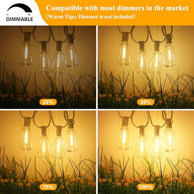 String Lights, 100FT Outdoor LED Edison Bulbs, Warm White, 52 Bulbs