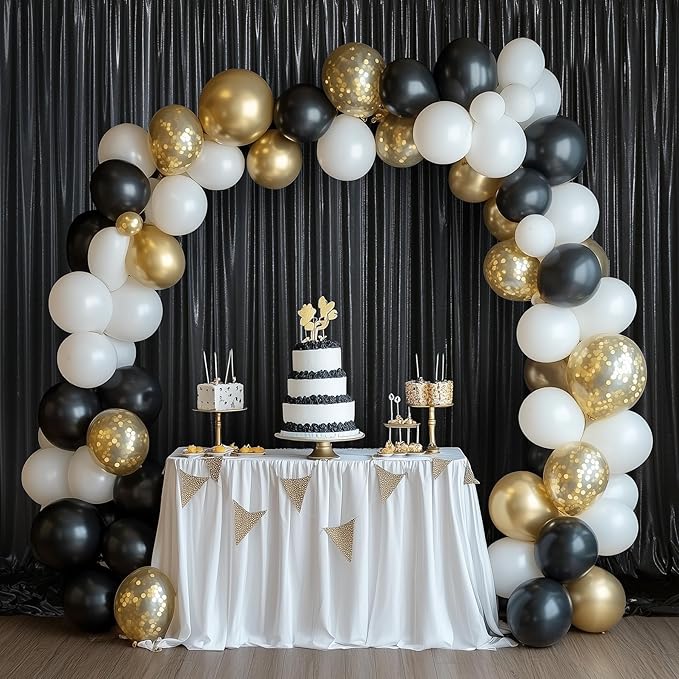 30ftx10ft Black Sequin Backdrop Curtain for Parties, Wrinkle Free Glitter Photo Backdrop Drapes 6 Panels 5x10FT Back Drop Cloth Shimmer Fabric for Wedding Birthday Photography Background