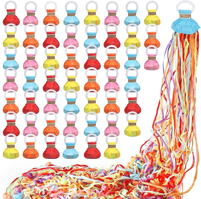 No Mess Streamers 50pack, Colorful Confetti Poppers,Hand Throw Party Poppers No Mess for Birthday, Graduation, Wedding Send Off, Engagement Party Favors（Colorful 50Pack）
