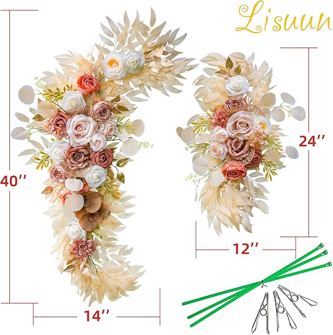 Artificial Flowers Wedding Arch Swag Set, Champagne Silk Blooms
