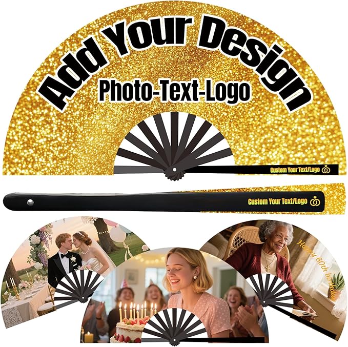 Custom Fans with Your Photo/Text - Personalized Folding Hand Fan for Line Dancing, Weddings, Parties | Decorative Gift for Women, Church Events & Dance Performances (150, 10 Inch)