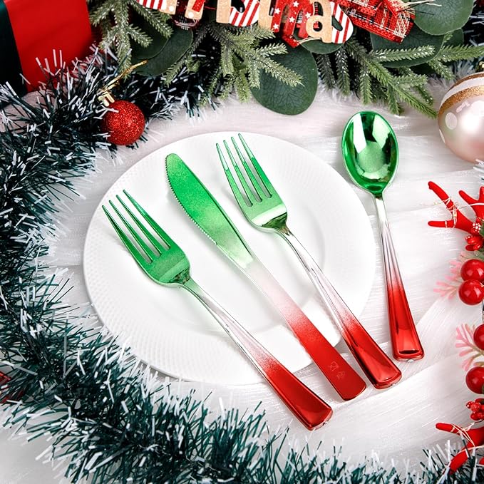 Plastic Forks Christmas Party Cutlery Set, 120 Count, Heavy Duty
