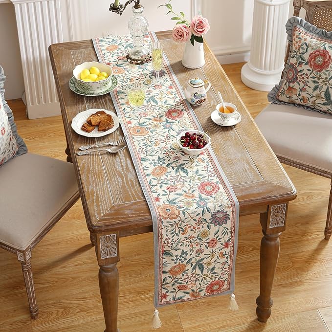 Floral Cloth Small Runner for Table,Decorative Linen 63 Inches Long Table Runners,Farmhouse Decor Tabletop for Kitchen,Dining,Party,Home,Christmas,12"*63"