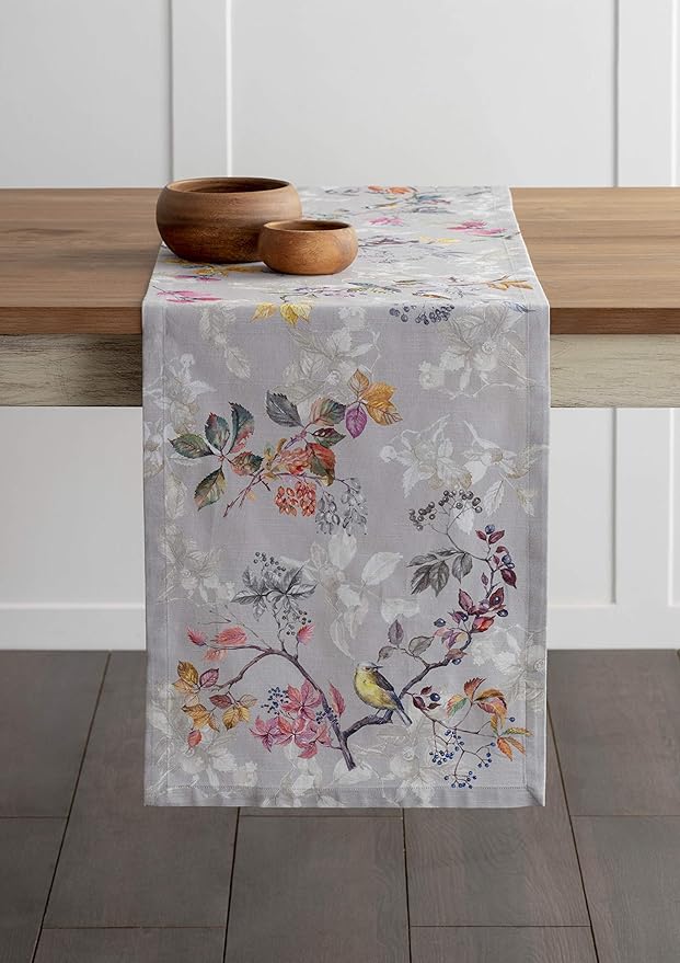 Maison d' Hermine Table Runner 100% Cotton Single Layer Table Runners 36 inches Long for Thanksgiving Christmas Decorations Home Kitchen Dining Party Wedding (Equinoxe - Grey, 14.5" x 36")
