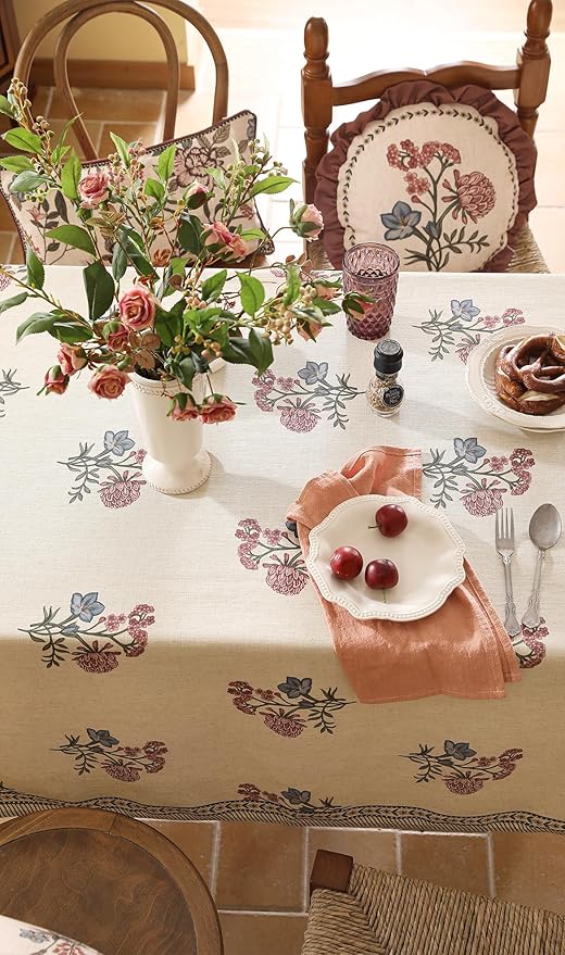 Rectangular Tablecloth 55 x 71 Inch Light Beige Linen-Polyester Blend