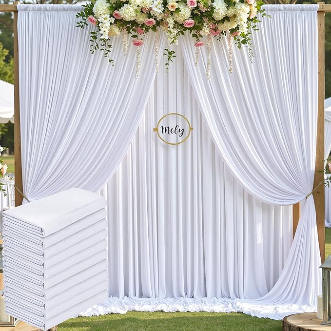 50ftx10ft Wrinkle Free White Backdrop Curtain for Party Background, 10 Panels Silky Polyester Photo Backdrop Drapes Back Drop Cloth for Wedding Birthday Photography Baby Shower Photoshoot Decor