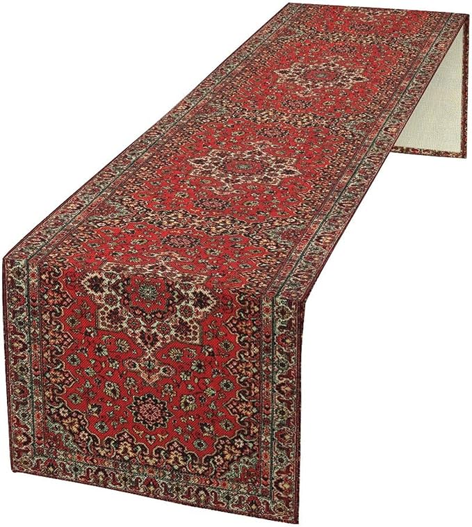 Vintage Boho Floral Table Runner, Rustic Country Farmhouse Red Black Retro Flower Pattern for Home Kitchen Table Decor Dining Coffee Room Party Decor 13x120in