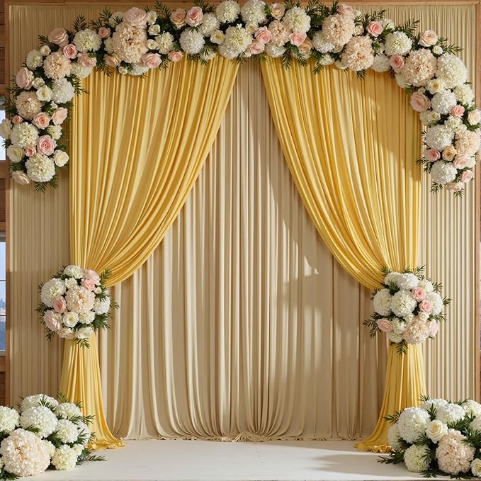 50ftx12ft Wrinkle Free Beige Backdrop Curtain, 10 Panels 12FT Height Beige Wedding Backdrop Drapes, Silky Polyester Back Drop Cloth for Birthday Photography Background Party Backdrop Draping