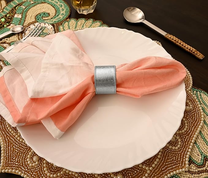 Napkin Rings, Set of 12 Round Silver Metal Napkin Holders