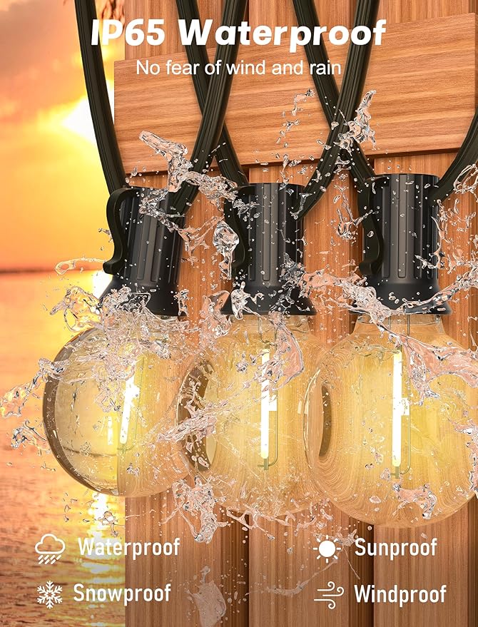 String Lights 25 Ft G40 LED Globe, Warm White on Black Wire