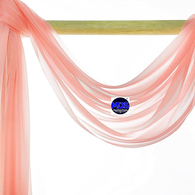 MDS Halloween Chiffon Draping Fabric - 2 Panel, 30" Wide x 100ft Long - Sheer Spooky Arbor & Canopy Drapery for Haunted House Backdrops, Party Ceilings, DIY Costumes & Themed Events - Peach