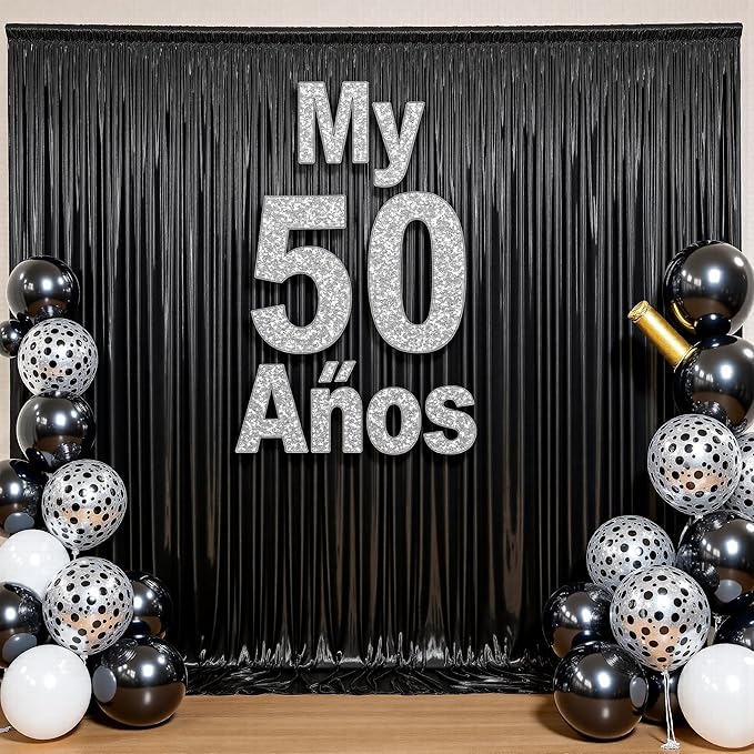 10ft x 10ft Black Glitter Sequin Backdrop Curtain for Parties, Wrinkle Free Sparking Backdrop Drapes, 2 Panels 5x10ft Shimmer Photo Back Drop Cloth for Wedding Birthday Photography Background