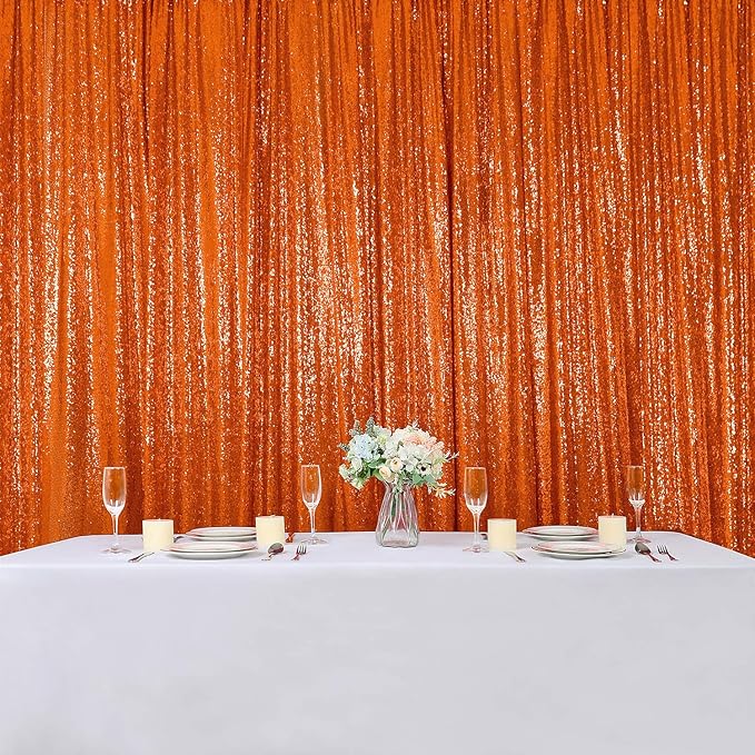 Orange Sequin Photo Backdrop Panels, 2 x 8 FT, Pack of 4, Lightweight Glitter