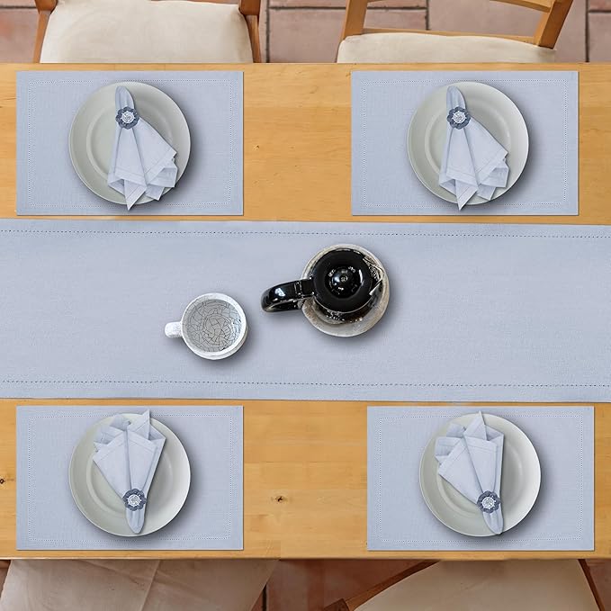 Ruvanti Linen Table Runner 90 Inches, Classic Hemstitch, Washable, Reusable, Non-Slipping, Stain Resistant- Perfect for Parties, Weddings, Dinners, Thanksgiving, Christmas, Indoor use – Arctic Ice
