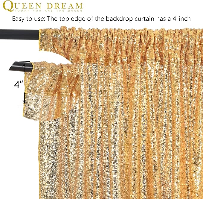 Gold Sequin Backdrop Curtain Drapes - Glitter Gold Curtains 6 Pieces 2ftx8ft Wedding Background Party Stage Birthday Decorations