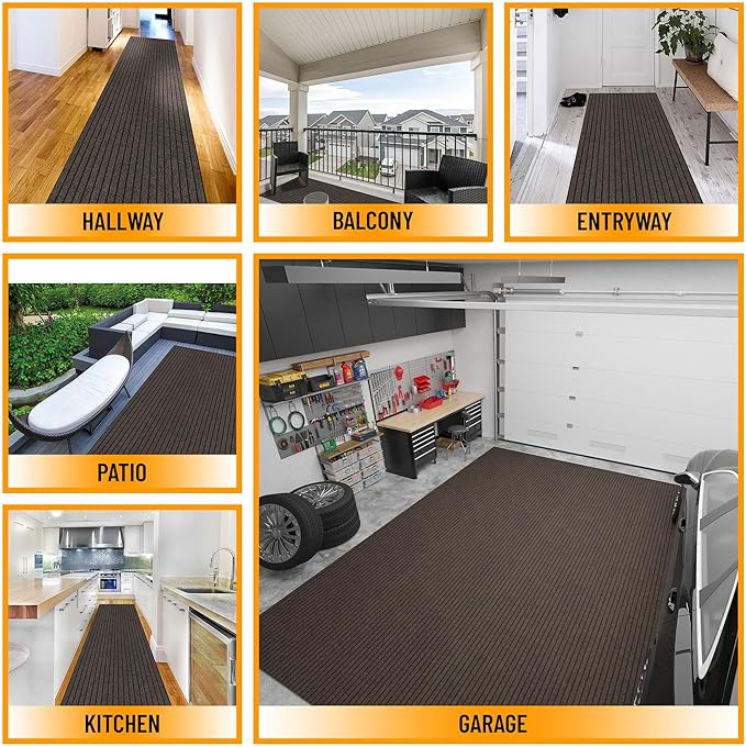 Ottomanson 2'7" x 50' Hallway Runner with Scraper Pile - Extra Durable Non-Slip Rug Mat for Indoor & Outdoor Use - Ideal for Kitchen, Entryway & Garage - High-Traffic Carpet, Brown