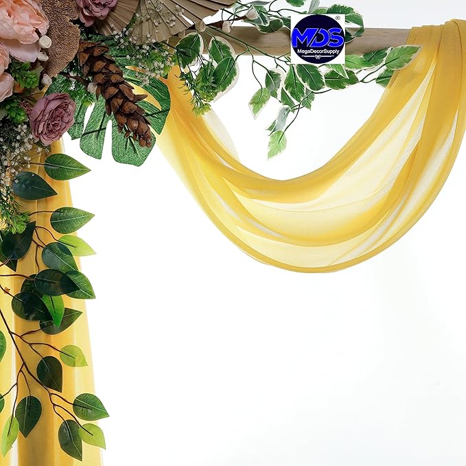 MDS Halloween Chiffon Draping Fabric - 2 Panel, 30" Wide x 40ft Long - Sheer Spooky Arbor & Canopy Drapery for Haunted House Backdrops, Party Ceilings, DIY Costumes & Themed Events - Gold