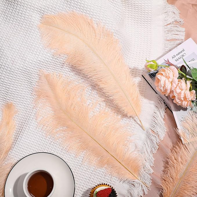 Maitys 90 Pcs Large Natural Ostrich Feathers Bulk 14-16 Inch (35-40cm) 12-14 Inch (30-35cm) 10-12 Inch (25-30cm) Ostrich Feathers Plumes for Centerpieces Wedding(Champagne)