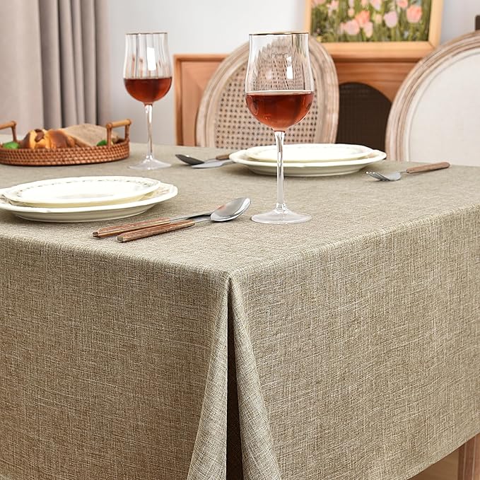 Fitable Square Faux Linen Tablecloths 2 Pack, Faux Burlap Fabric Table Covers for 4 Ft Card/Coffee Table, Holiday Kitchen Dining, Party, Farmhouse (Khaki, 54 x 54 Inch)